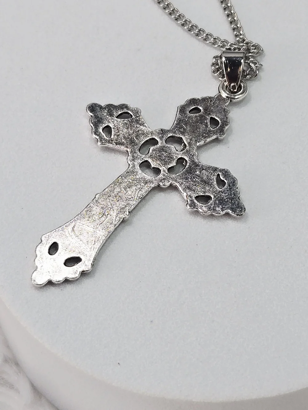 Silver Gothic Filigree Cross Necklace Stainless Steel Pendant Y2K Punk Men's 24